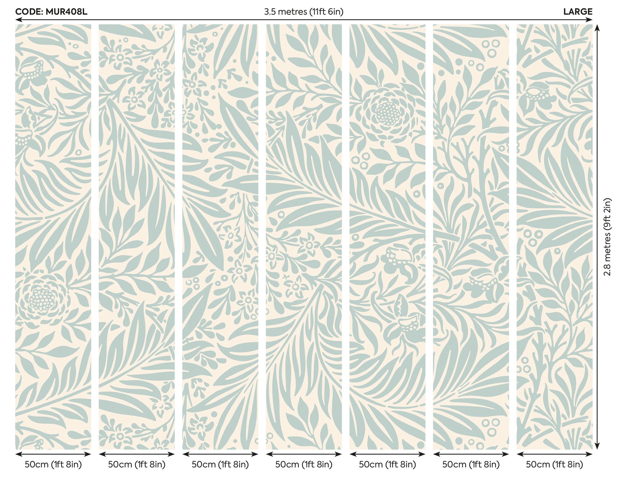 MUR408L Trailing Ferns Duck Egg Mural Large by Origin Murals