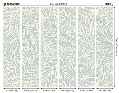 MUR408M Trailing Ferns Duck Egg Mural Medium by Origin Murals