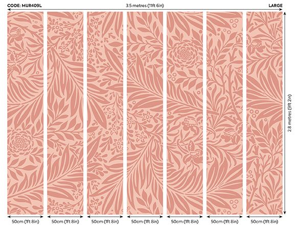 MUR409L Trailing Ferns Warm Coral Mural Large by Origin Murals