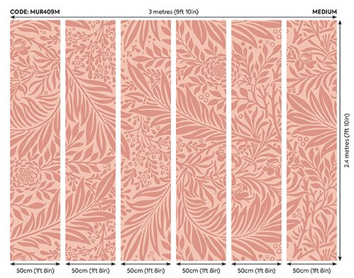 MUR409M Trailing Ferns Warm Coral Mural Medium by Origin Murals