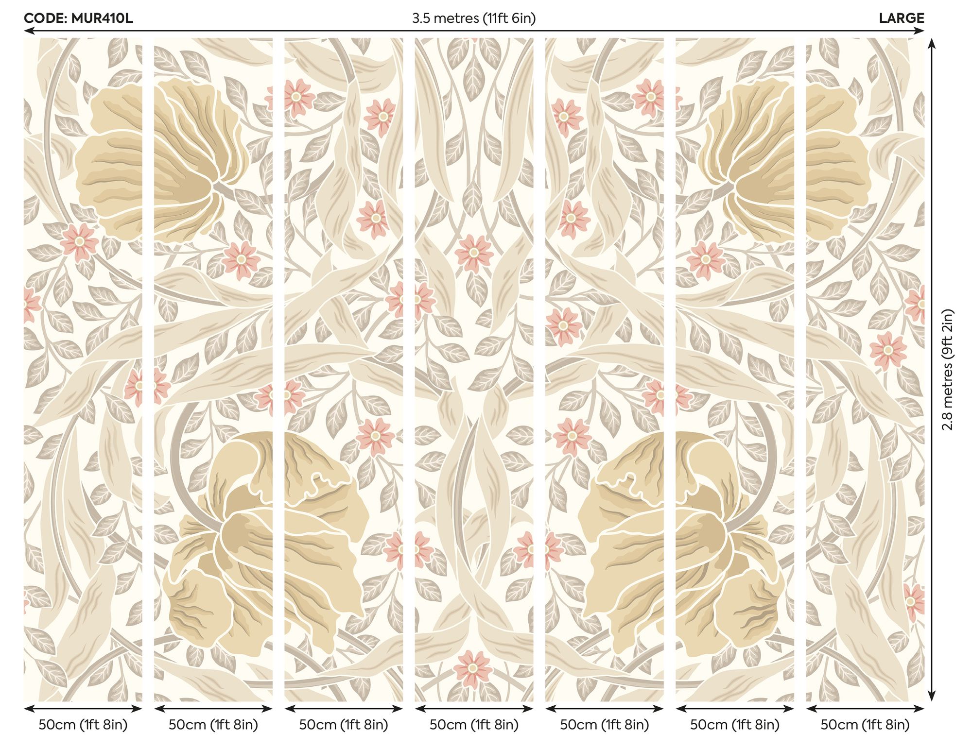 MUR410L Flower Circle Linen And Blush Mural Large by Origin Murals