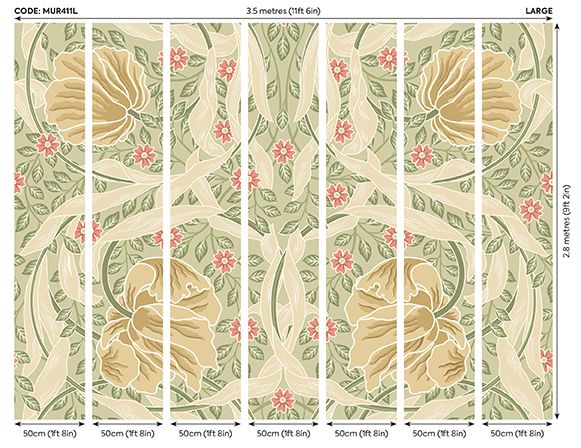 MUR411L Flower Circle Olive And Coral Mural Large by Origin Murals
