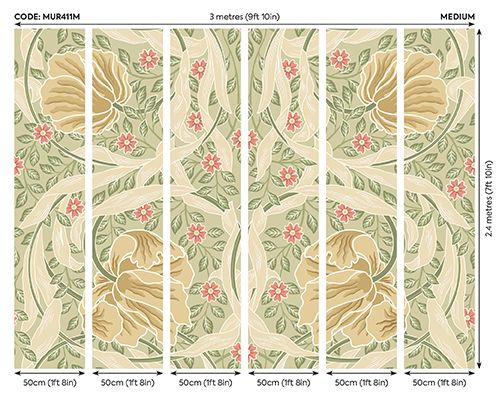 MUR411M Flower Circle Olive And Coral Mural Medium by Origin Murals