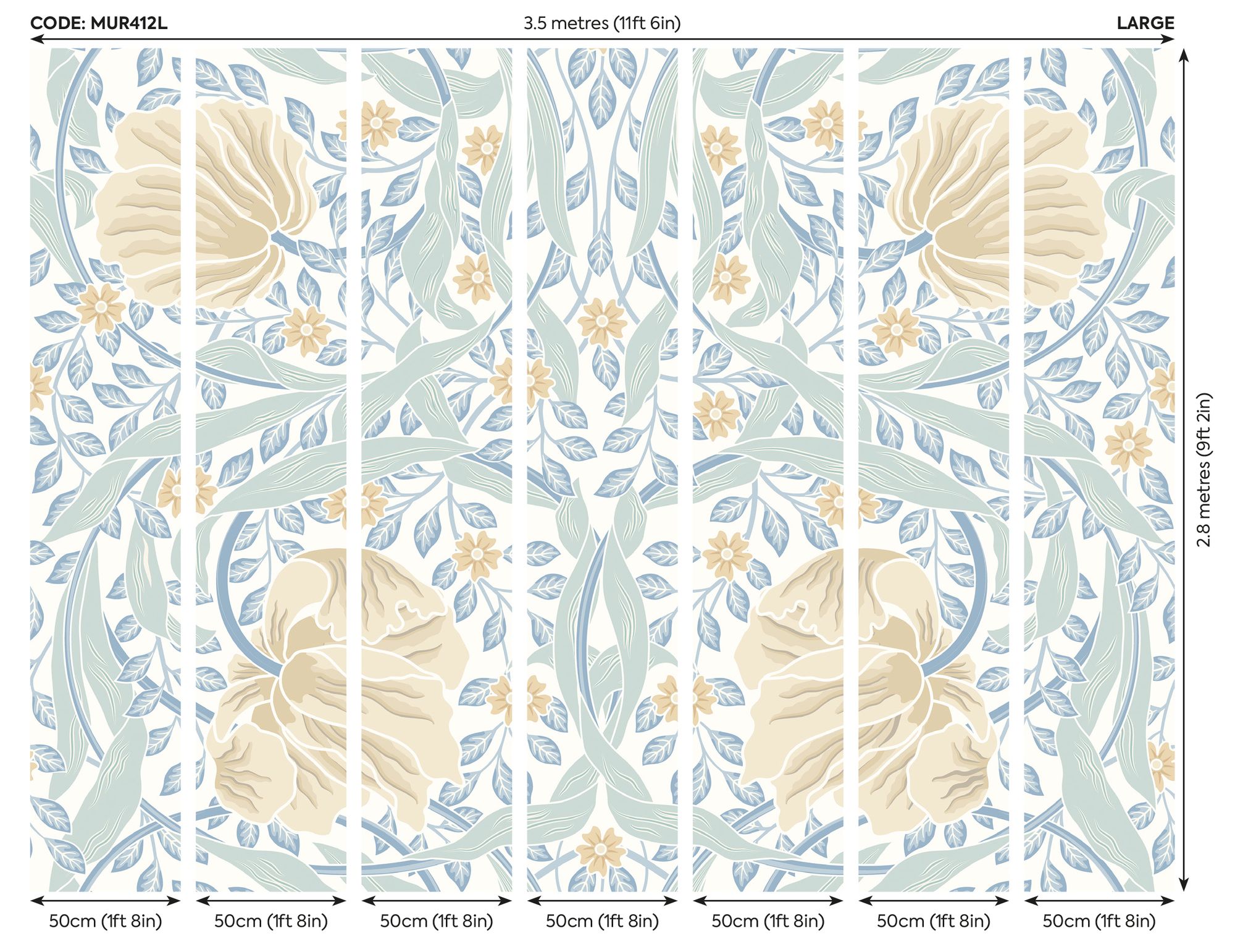MUR412L Flower Circle Soft Blue Mural Large by Origin Murals