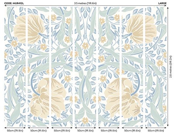 MUR412L Flower Circle Soft Blue Mural Large by Origin Murals