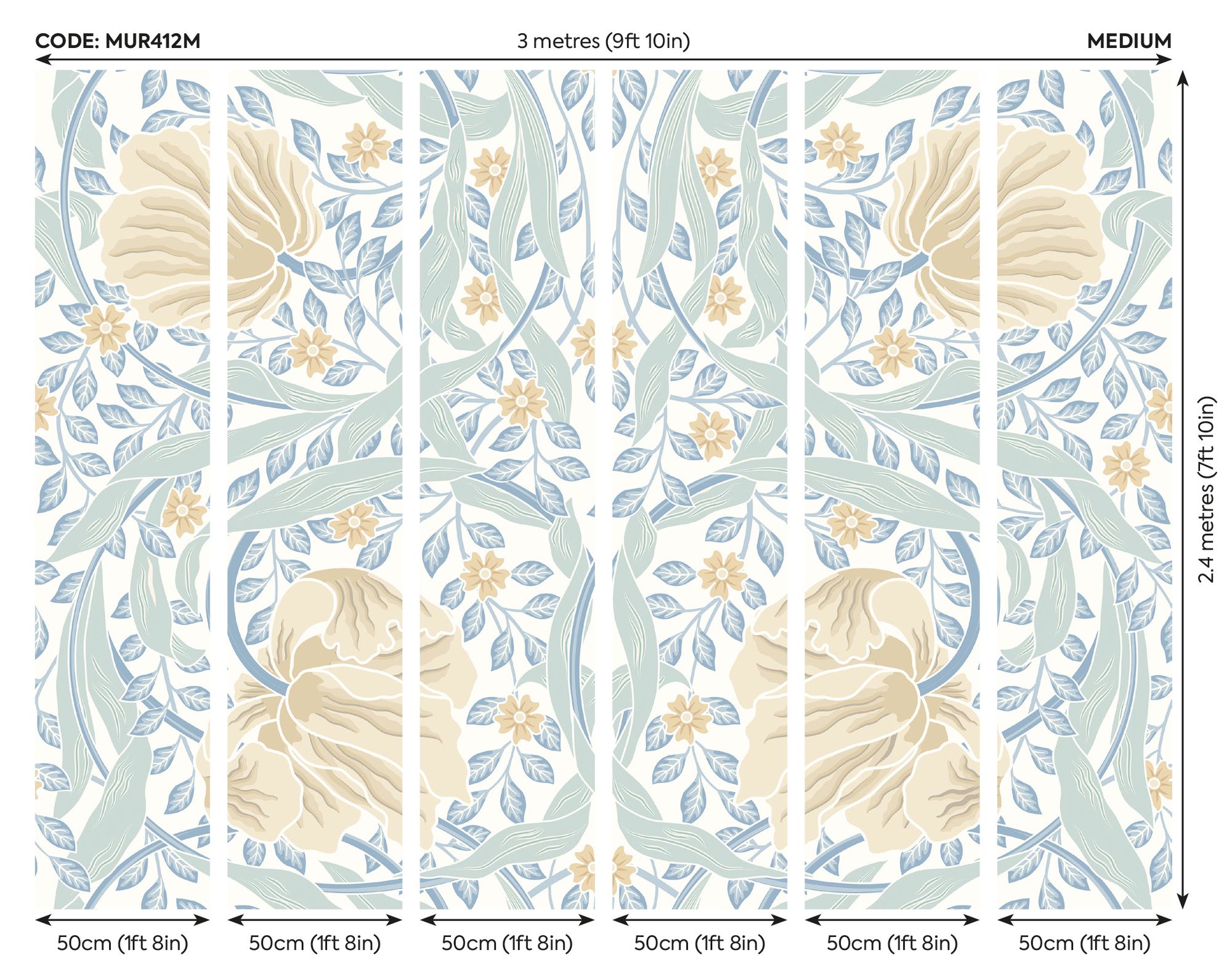 MUR412M Flower Circle Soft Blue Mural Medium by Origin Murals