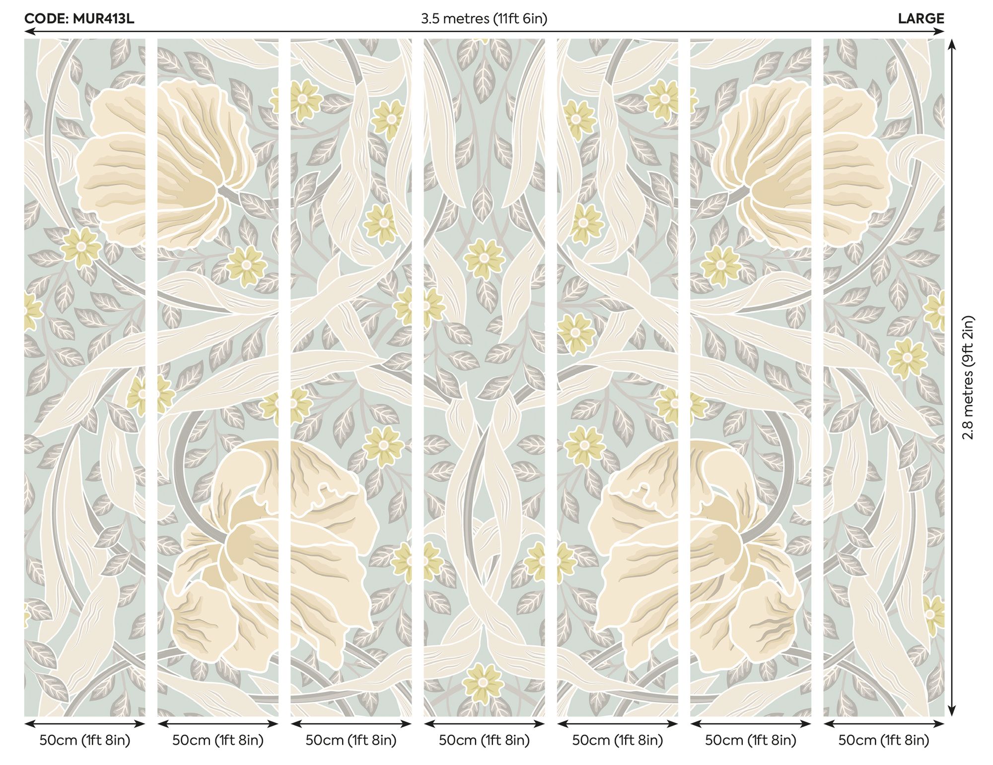MUR413L Flower Circle Duck Egg And Linen Mural Large by Origin Murals