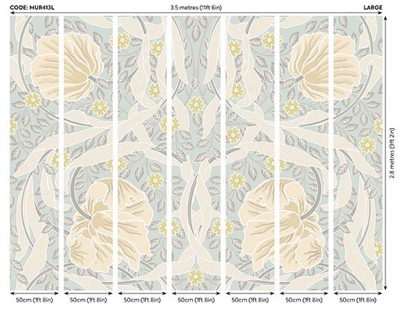 MUR413L Flower Circle Duck Egg And Linen Mural Large by Origin Murals