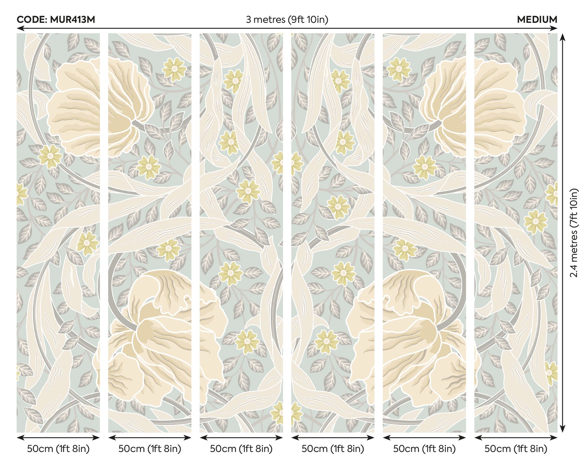 MUR413M Flower Circle Duck Egg And Linen Mural Medium by Origin Murals