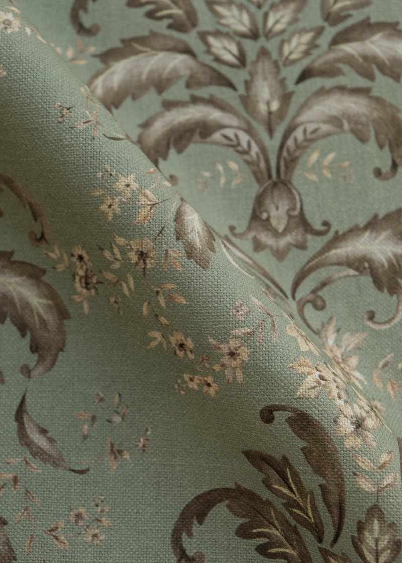 French Damask Aqua Damaskus Fabric by Coordonné
