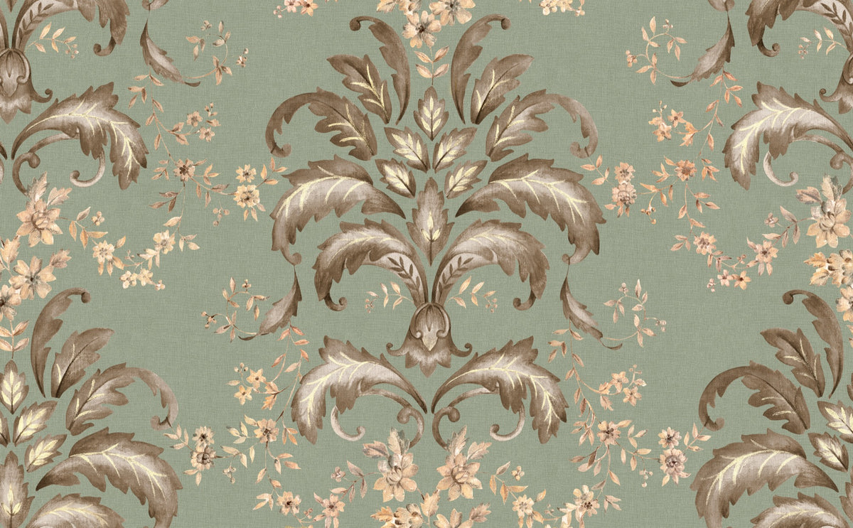 French Damask Aqua Damaskus Fabric by Coordonné