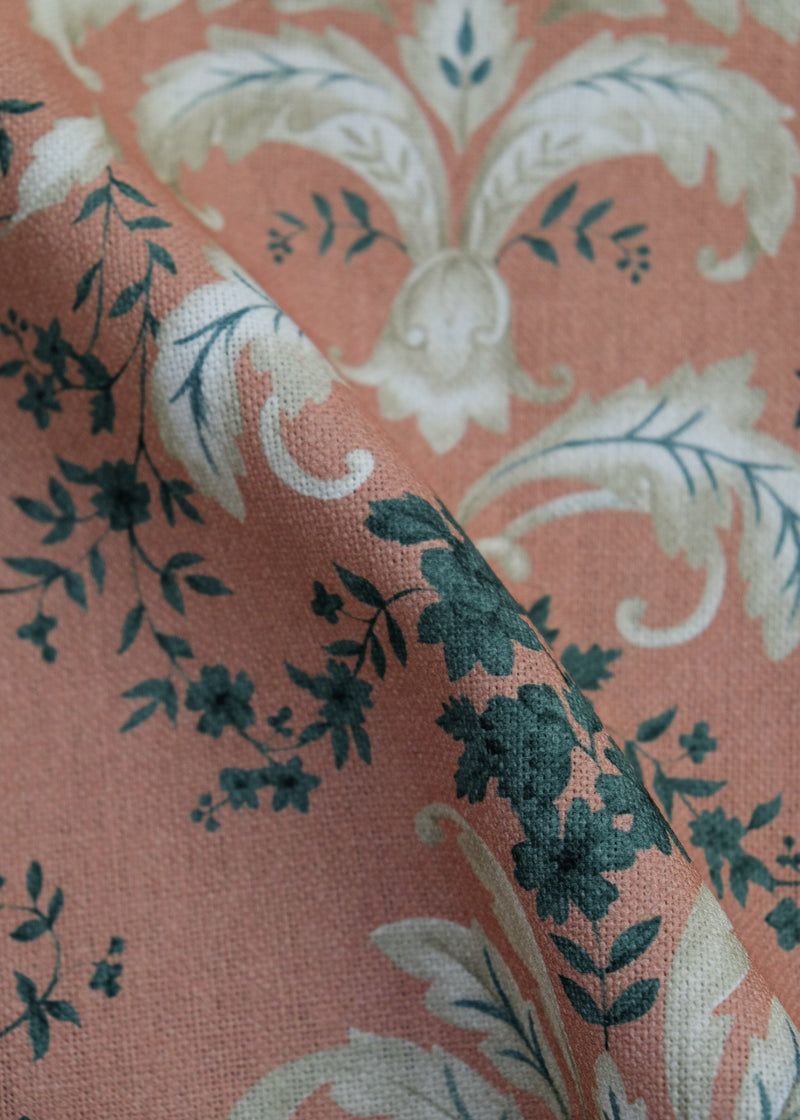 French Damask Coral Damaskus Fabric by Coordonné