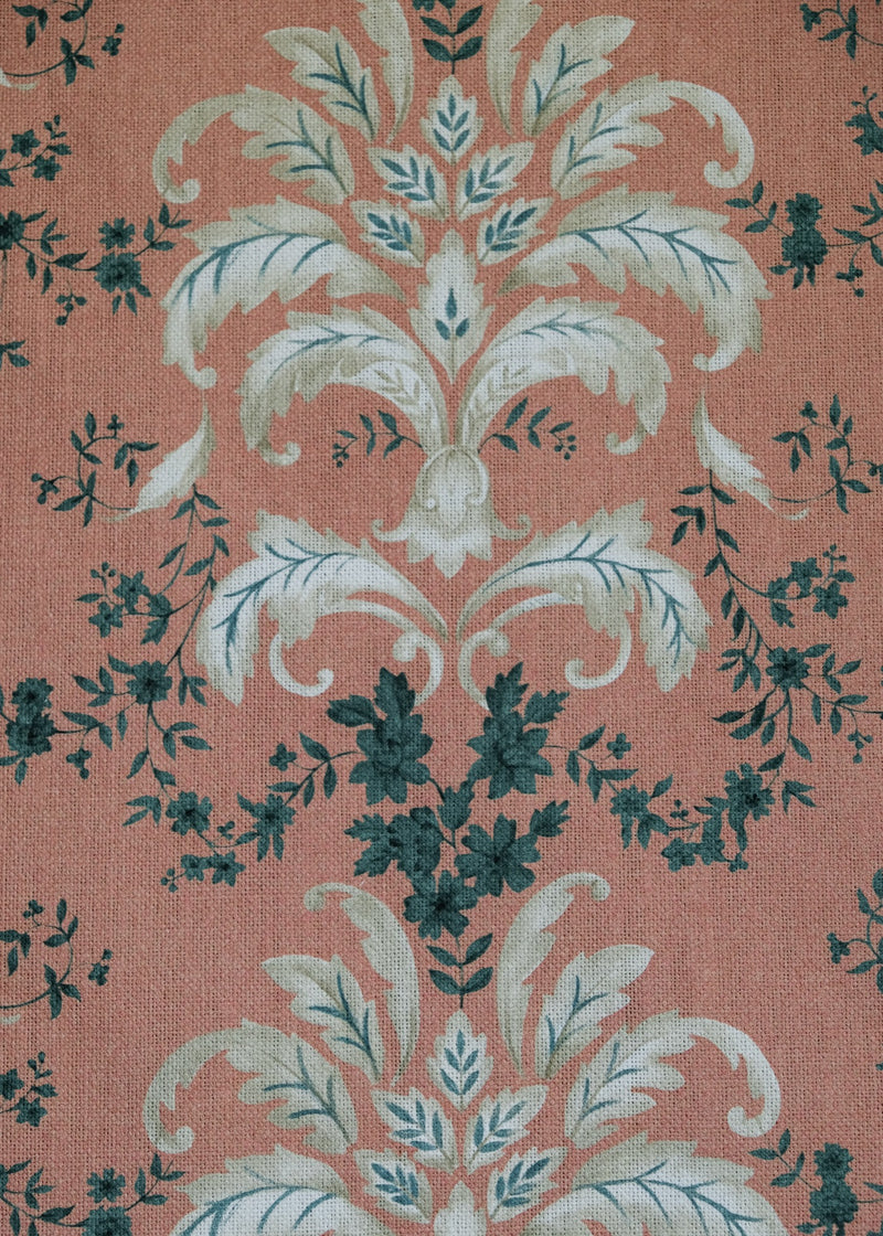 French Damask Coral Damaskus Fabric by Coordonné