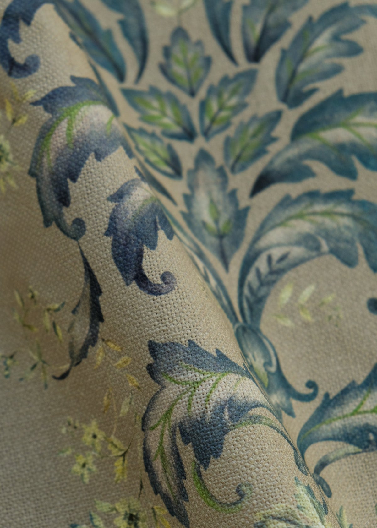 French Damask Sapphire Damaskus Fabric by Coordonné