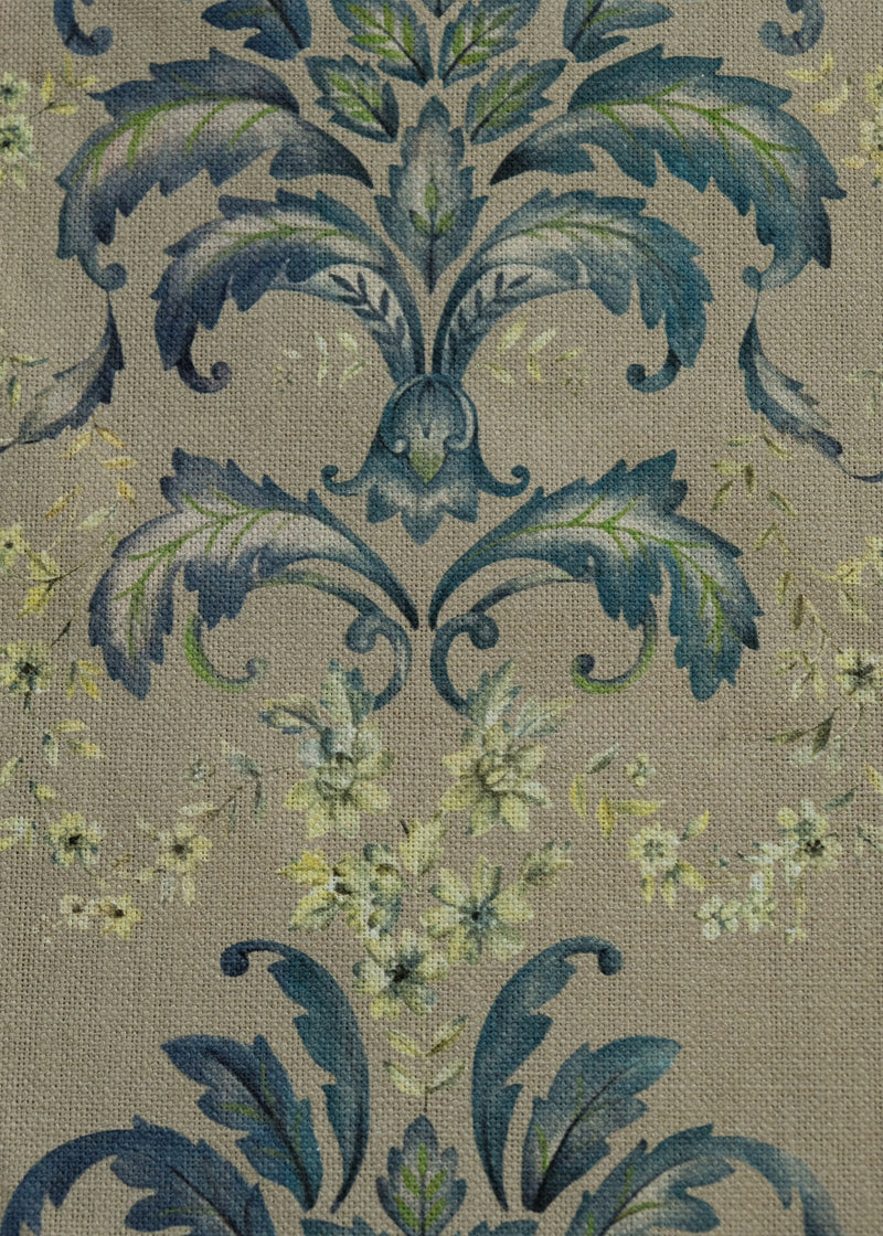 French Damask Sapphire Damaskus Fabric by Coordonné