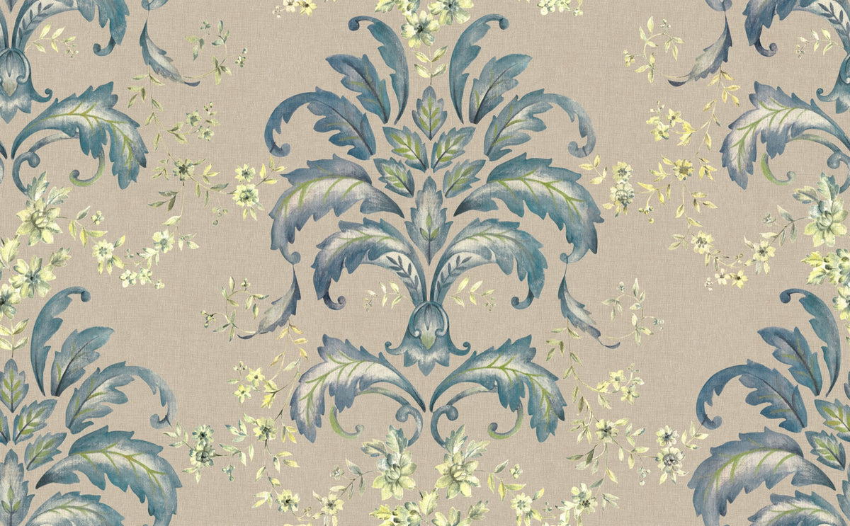 French Damask Sapphire Damaskus Fabric by Coordonné