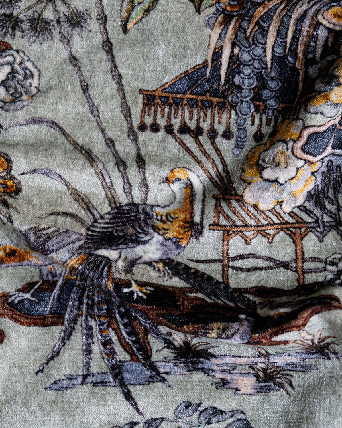 Sacred Pheasants Jade Forbidden City Fabric by Coordonné