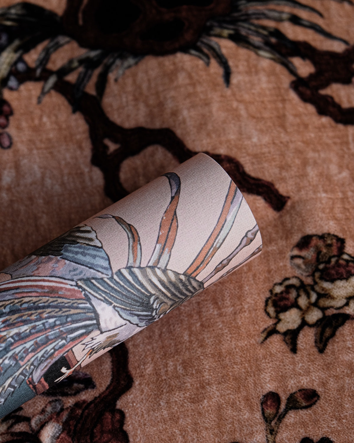 Sacred Pheasants Rose Forbidden City Fabric by Coordonné
