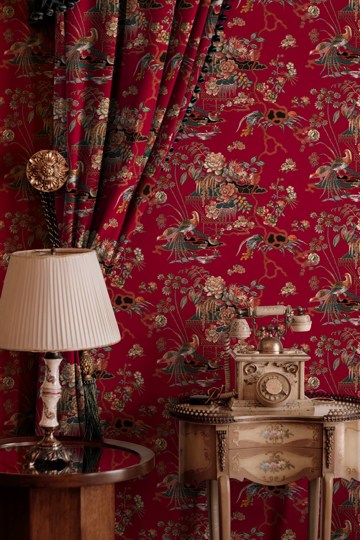 Sacred Pheasants Ruby Forbidden City Fabric by Coordonné
