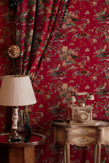 Sacred Pheasants Ruby Forbidden City Fabric by Coordonné