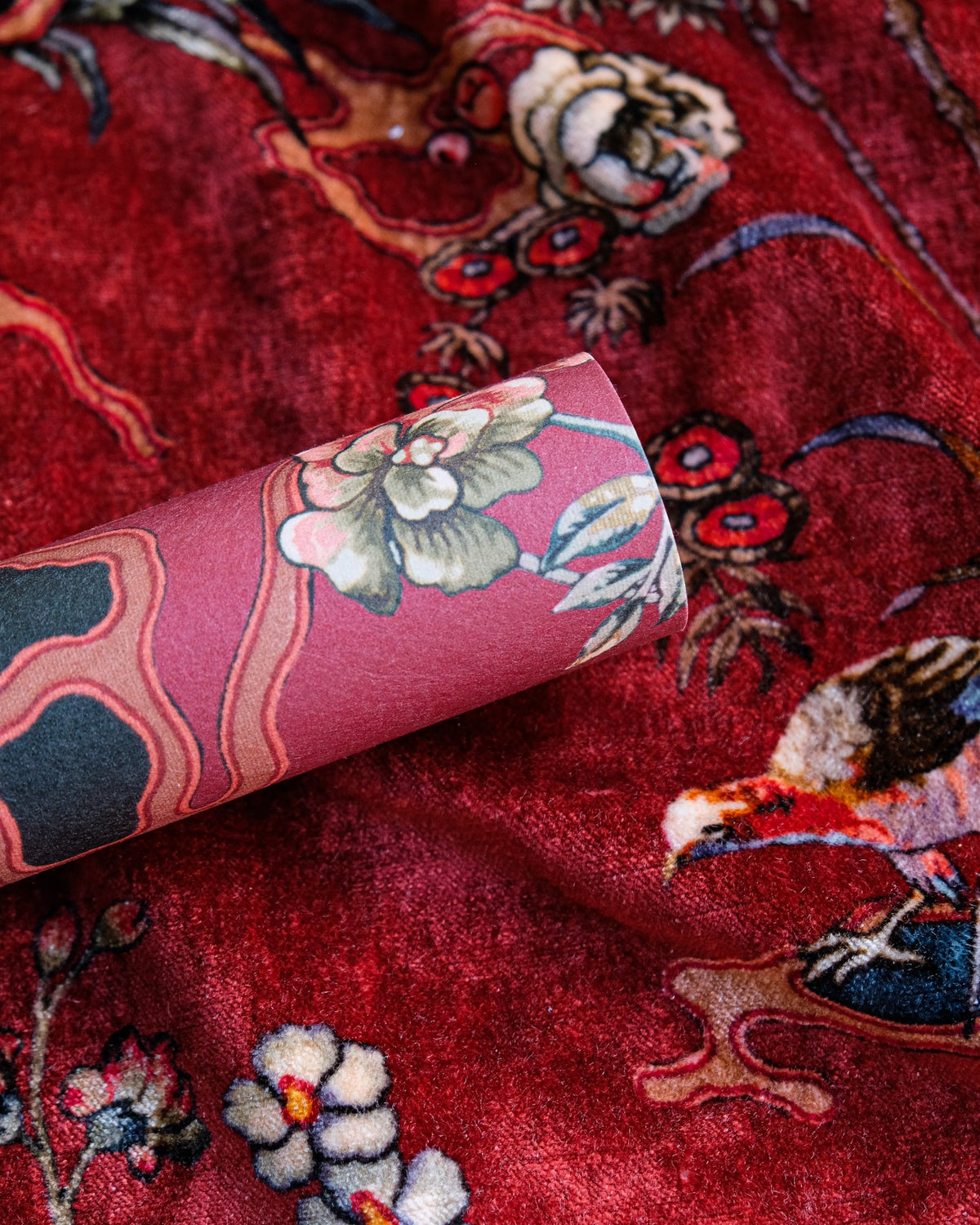 Sacred Pheasants Ruby Forbidden City Fabric by Coordonné