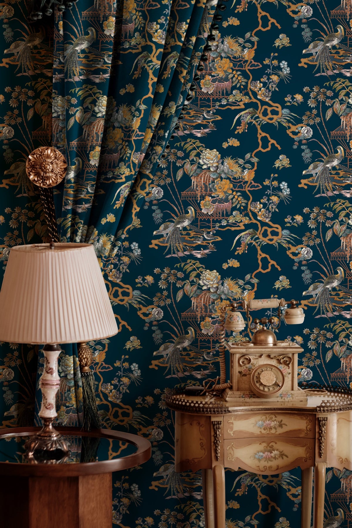 Sacred Pheasants Sapphire Forbidden City Fabric by Coordonné