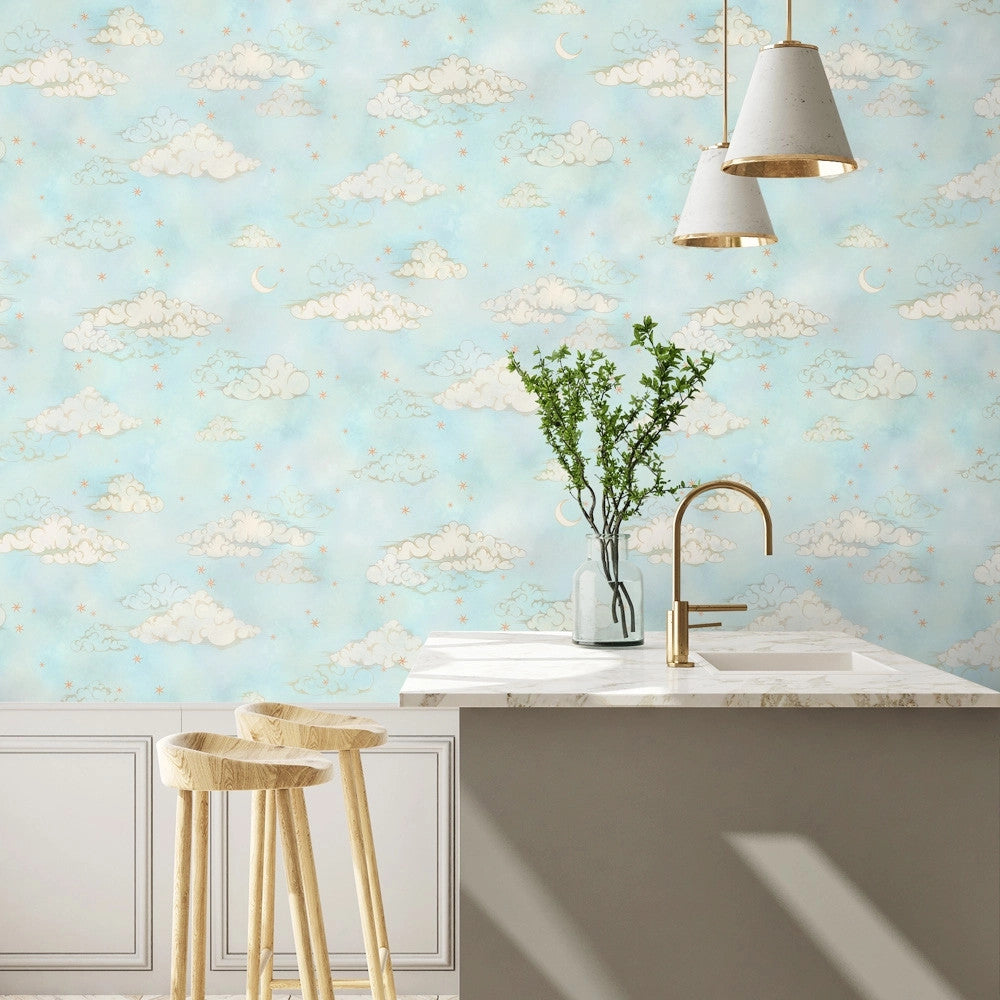 BMCF003/10B Starry Clouds Green Sky Wallpaper by Brand McKenzie