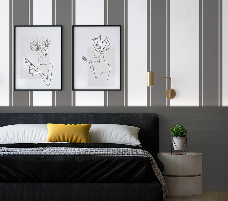 Sinus Grey, Pink Tilde Wallpaper by Tres Tintas
