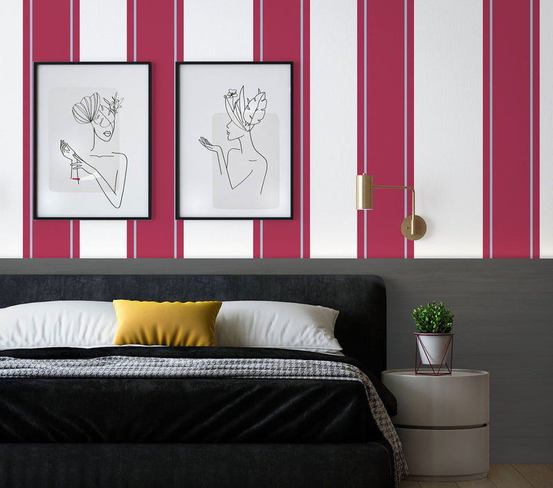 Sinus Magenta, Blue Tilde Wallpaper by Tres Tintas