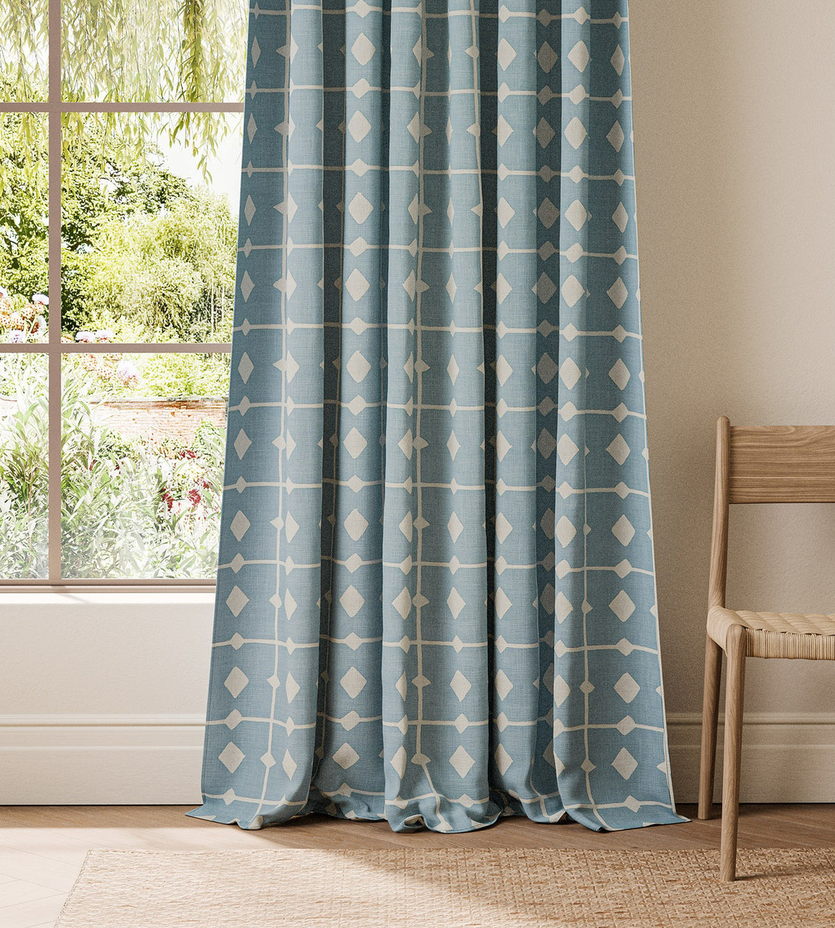 NPOF134840 Tiles Cornflower Pomona Fabric by Scion