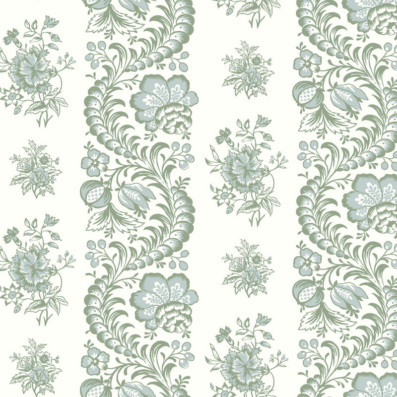 Beaumont Floral Stripe Green Jardin Wallpaper by York Wallcoverings