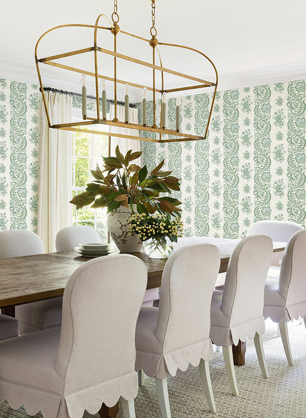 Beaumont Floral Stripe Green Jardin Wallpaper by York Wallcoverings