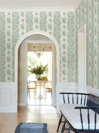 Beaumont Floral Stripe Green Jardin Wallpaper by York Wallcoverings