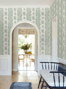 Beaumont Floral Stripe Green Jardin Wallpaper by York Wallcoverings