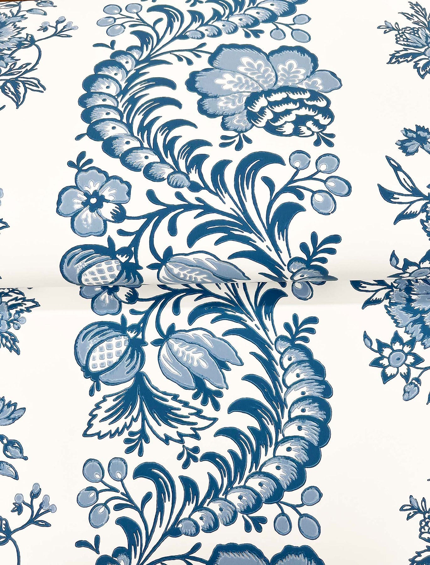 Beaumont Floral Stripe Blue Jardin Wallpaper by York Wallcoverings