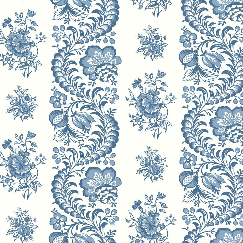 Beaumont Floral Stripe Blue Jardin Wallpaper by York Wallcoverings