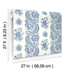 Beaumont Floral Stripe Blue Jardin Wallpaper by York Wallcoverings