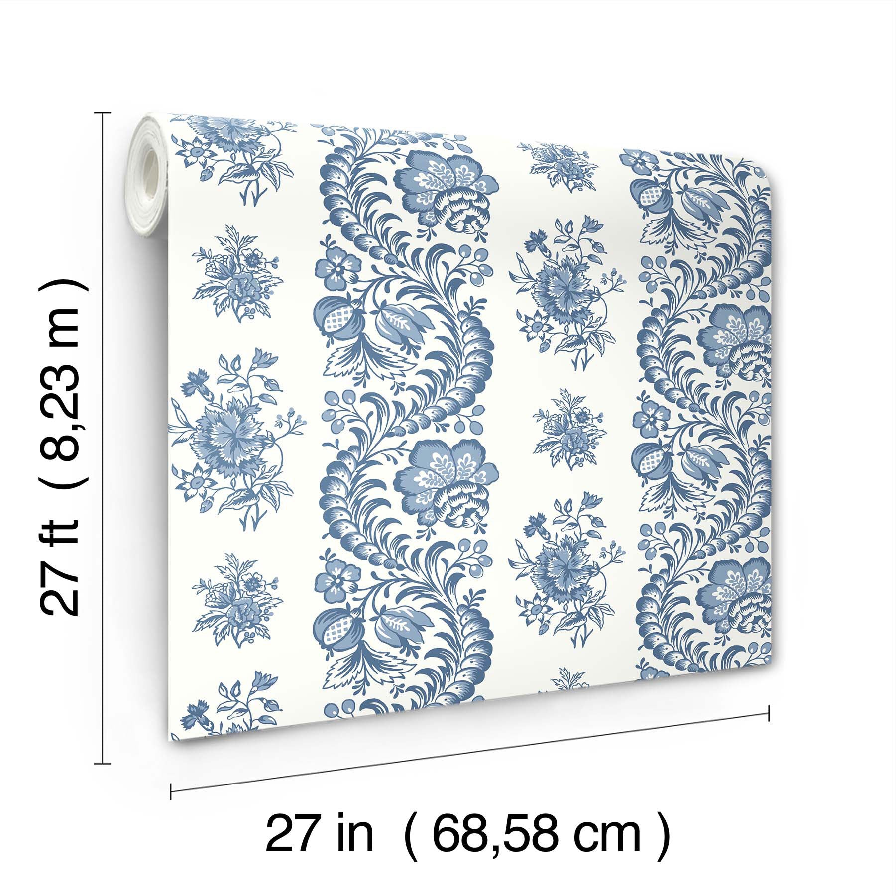 Beaumont Floral Stripe Blue Jardin Wallpaper by York Wallcoverings