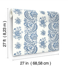 Beaumont Floral Stripe Blue Jardin Wallpaper by York Wallcoverings