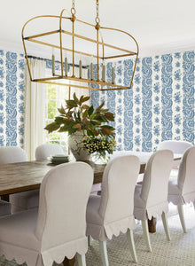 Beaumont Floral Stripe Blue Jardin Wallpaper by York Wallcoverings