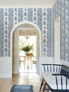 Beaumont Floral Stripe Blue Jardin Wallpaper by York Wallcoverings