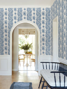 Beaumont Floral Stripe Blue Jardin Wallpaper by York Wallcoverings