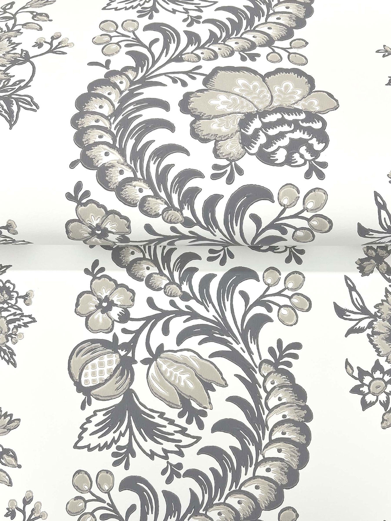 Beaumont Floral Stripe Charcoal Jardin Wallpaper by York Wallcoverings