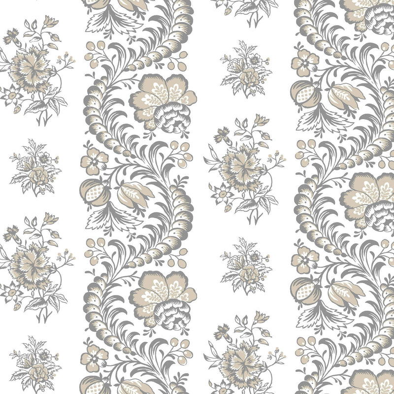 Beaumont Floral Stripe Charcoal Jardin Wallpaper by York Wallcoverings