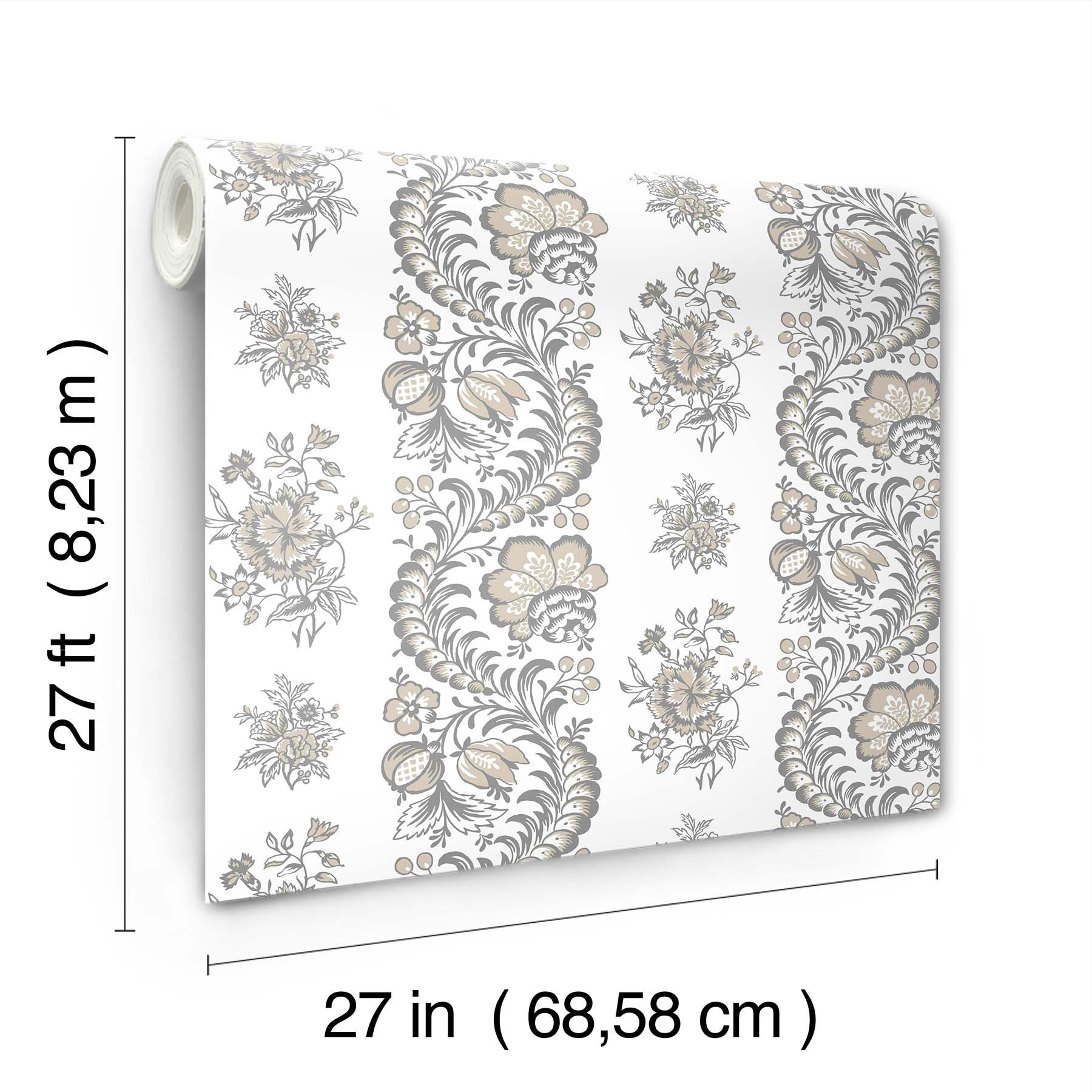 Beaumont Floral Stripe Charcoal Jardin Wallpaper by York Wallcoverings