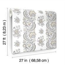Beaumont Floral Stripe Charcoal Jardin Wallpaper by York Wallcoverings