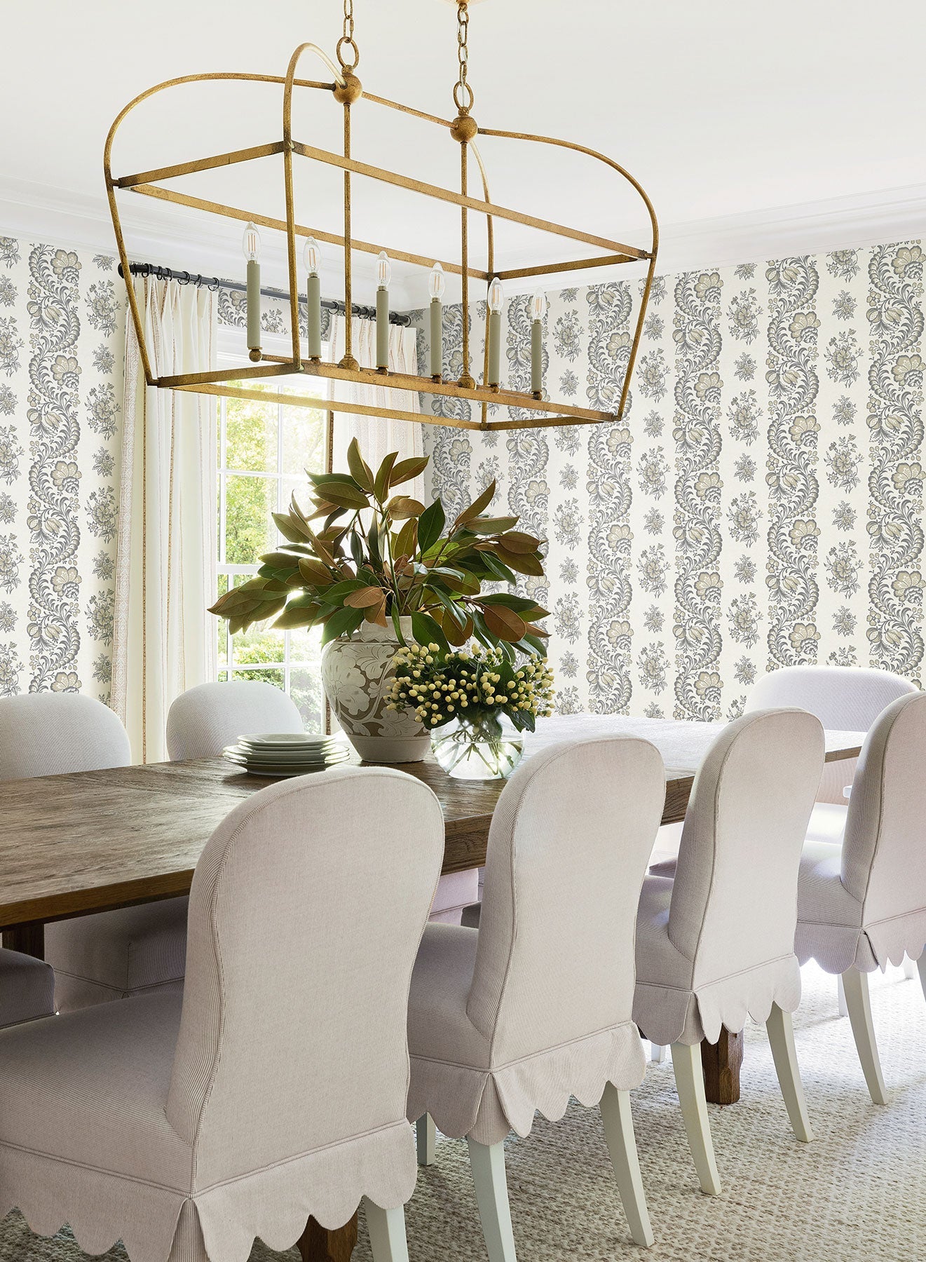 Beaumont Floral Stripe Charcoal Jardin Wallpaper by York Wallcoverings