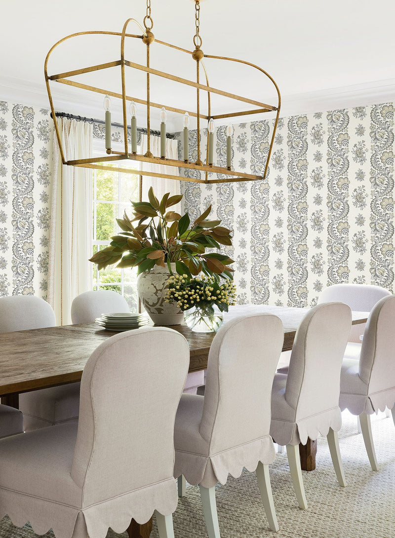 Beaumont Floral Stripe Charcoal Jardin Wallpaper by York Wallcoverings
