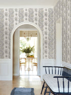 Beaumont Floral Stripe Charcoal Jardin Wallpaper by York Wallcoverings
