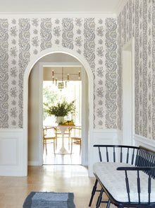 Beaumont Floral Stripe Charcoal Jardin Wallpaper by York Wallcoverings